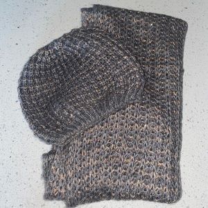 Express Gray And Gold Winter Scarf and Beanie